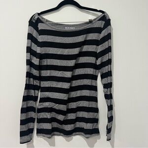 Women's Striped Black and Gray Top